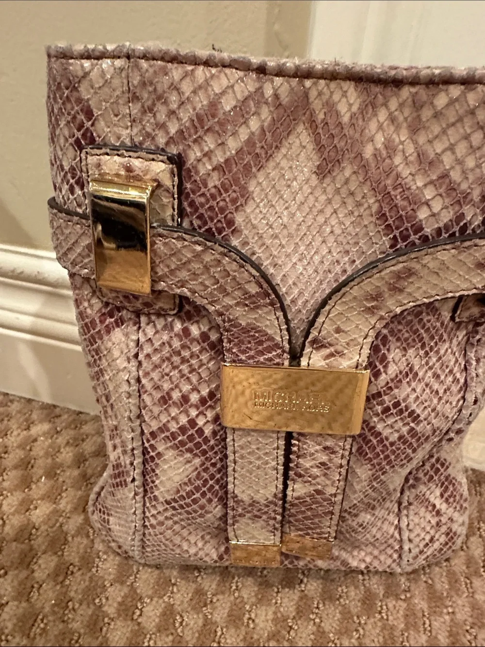Michael Kors Snakeskin-Print Crossbody Bag with Gold-Tone Accents